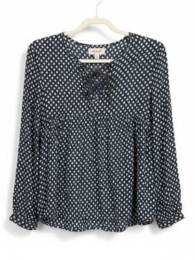 Indi & Cold Printed Lace-Up Peasant Top XS